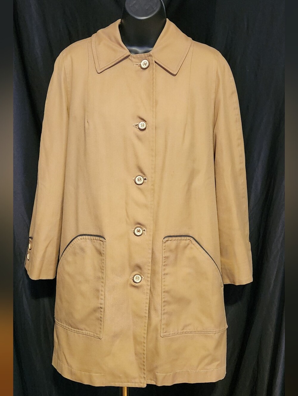 Vintage London Fog Caribe Cloth Trench Coat Black Fur Lined 12 Reg